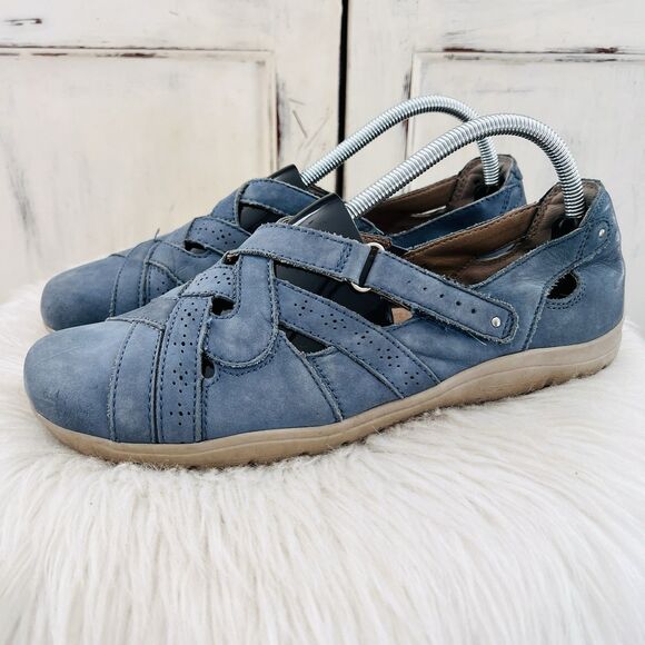 Earth Shoes - Earth Rapid Teddy Blue Suede Leather Strappy Boho Natural Loafers Shoes Size 10M